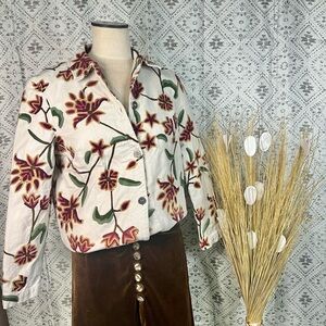 marsh landing floral embroidered cream denim jacket
